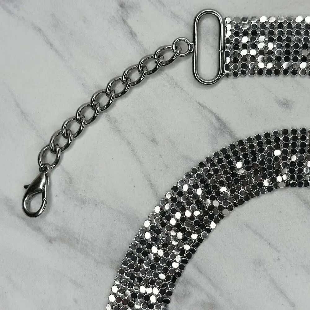 Metal Mesh Silver Tone Chain Belt Large L XL ✨